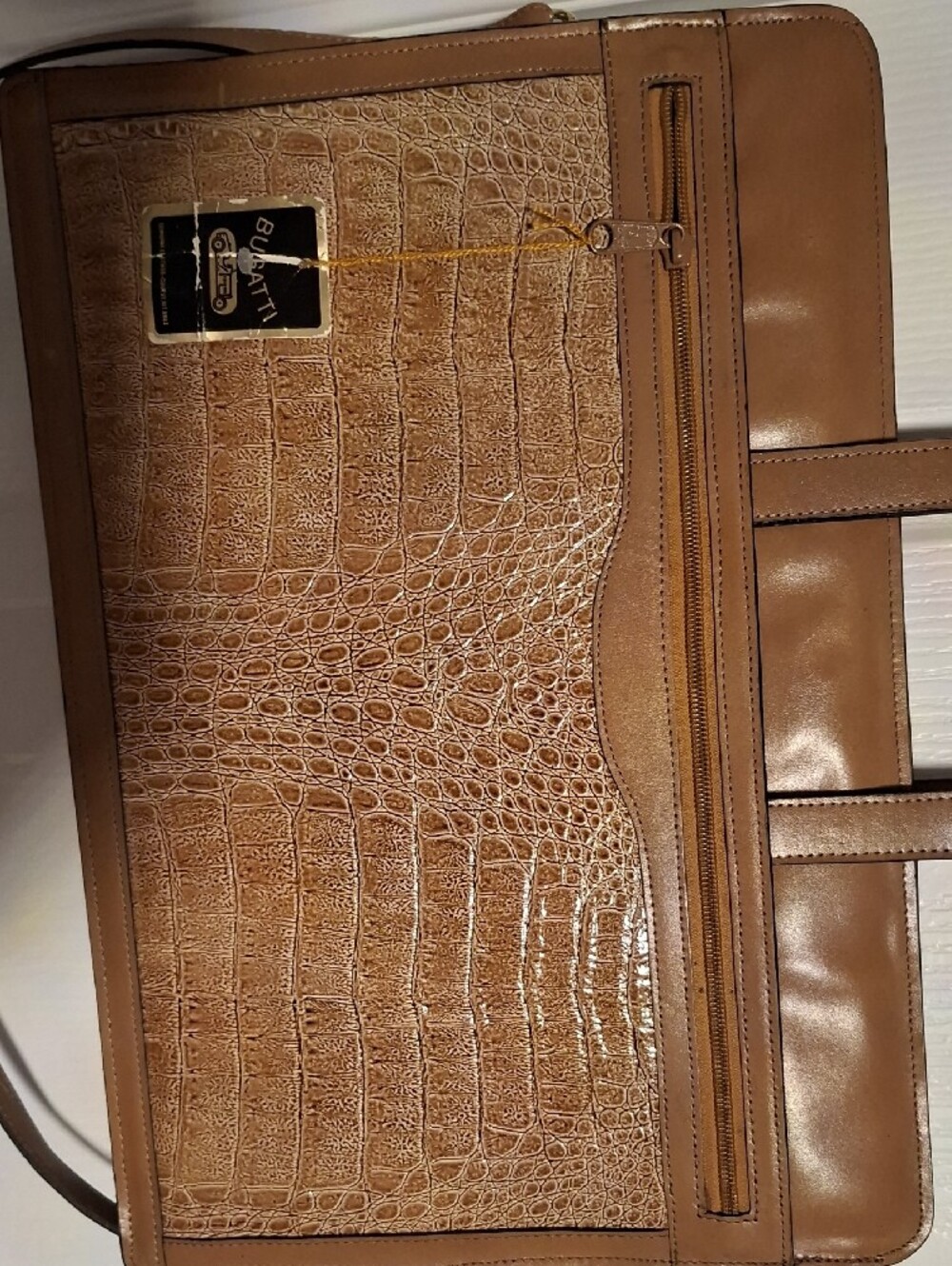 Bugatti Cognac Croc-Embossed Leather Briefcase with Shoulder Strap - Picture 7 of 16